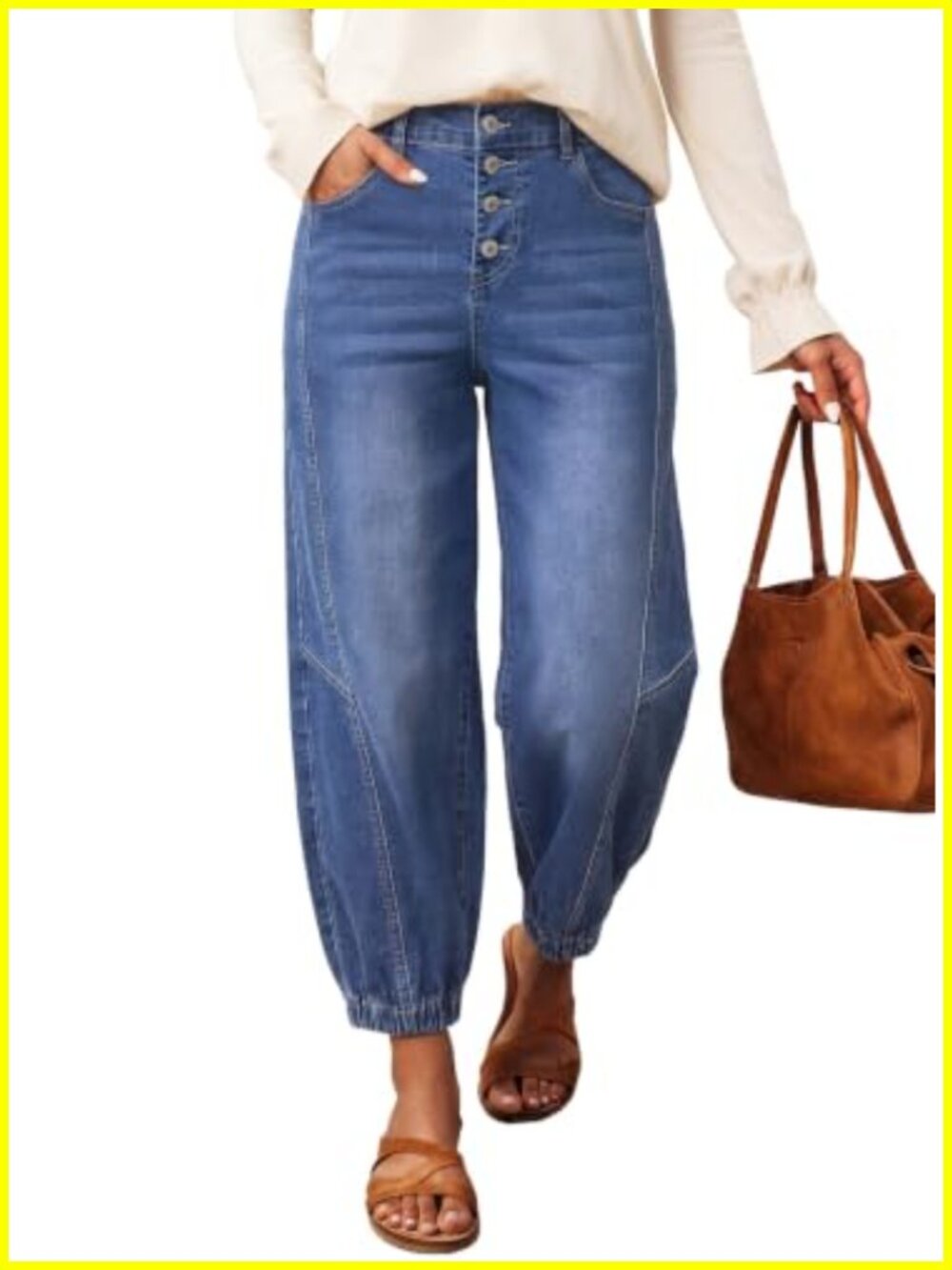 Wide Leg Baggy Harem Jeans with Pockets - High Waist